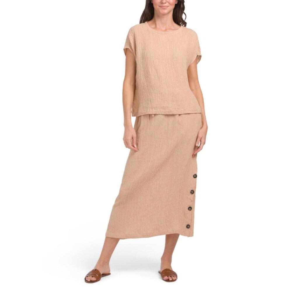 NWT set TAHARI Linen Pull On Skirt Ginger Root Linen Cap Sleeve Shirt xl GG12 - Picture 1 of 5
